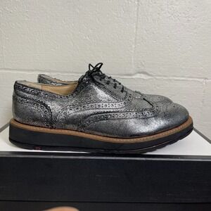 LLOYD METALLIC Silver Leather Oxford Comfort Shoes Women's Size 8.5‎ US